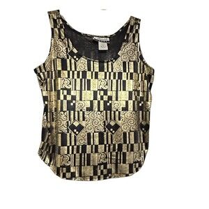 Vintage Marnie West Womens Black & Gold Shimmer Sleeveless Tank Top Sz M Y2K‎